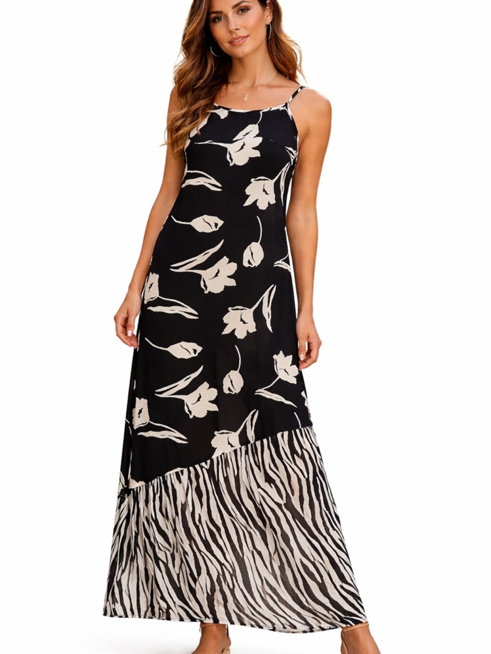 Divine Sarah Black Floral & Zebra Print Maxi Dress